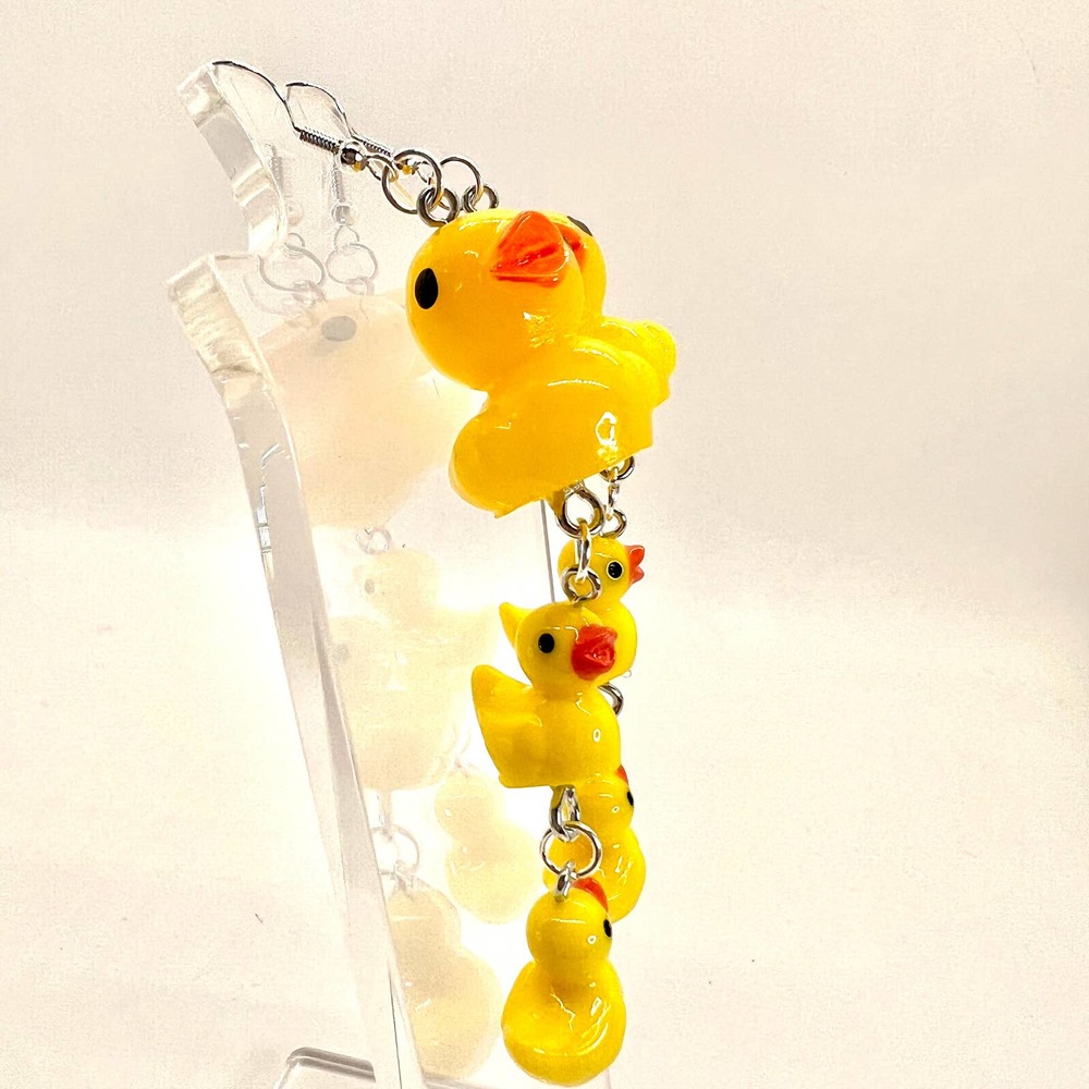 Large Rubber Duck Family Chain Earrings - Farm Earrings - Zoo Earrings - Picture 4 of 10